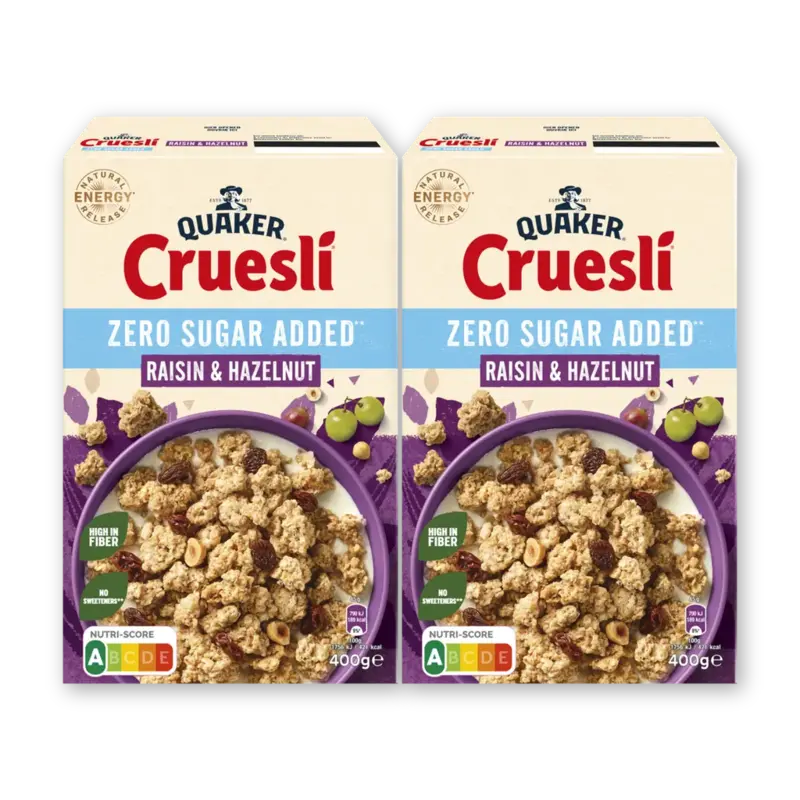 Quaker Cruesli raisin hazelnut zsa 2-pack