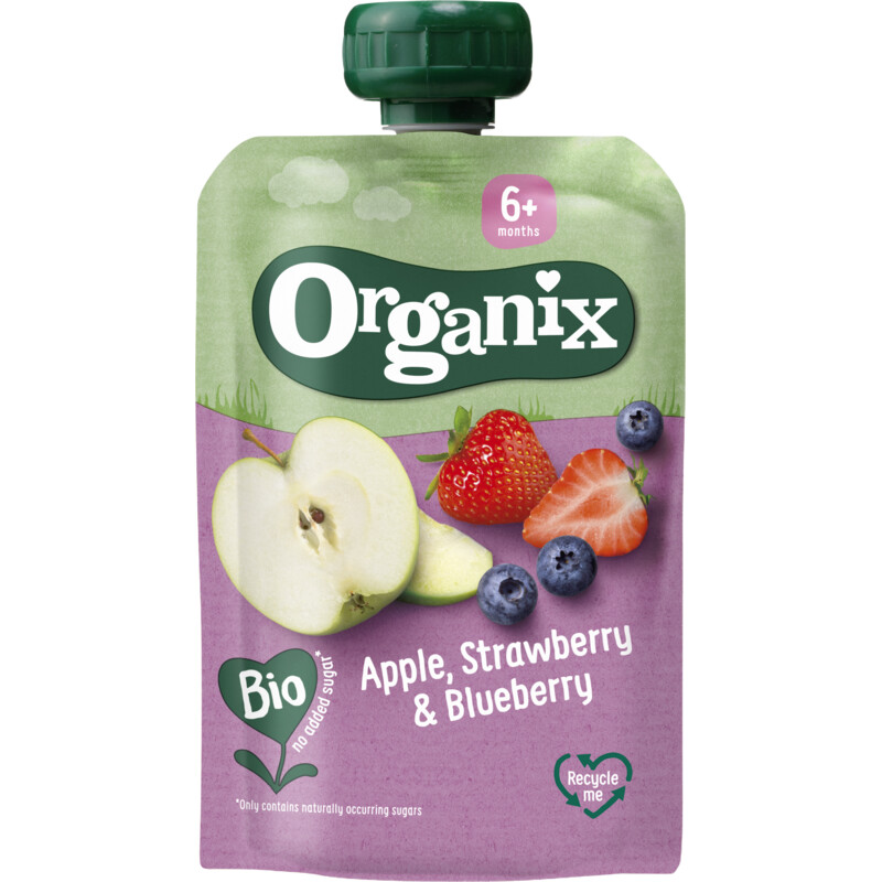 Een afbeelding van Organix Knijpfruit appel aardbei & bosbes 6m+