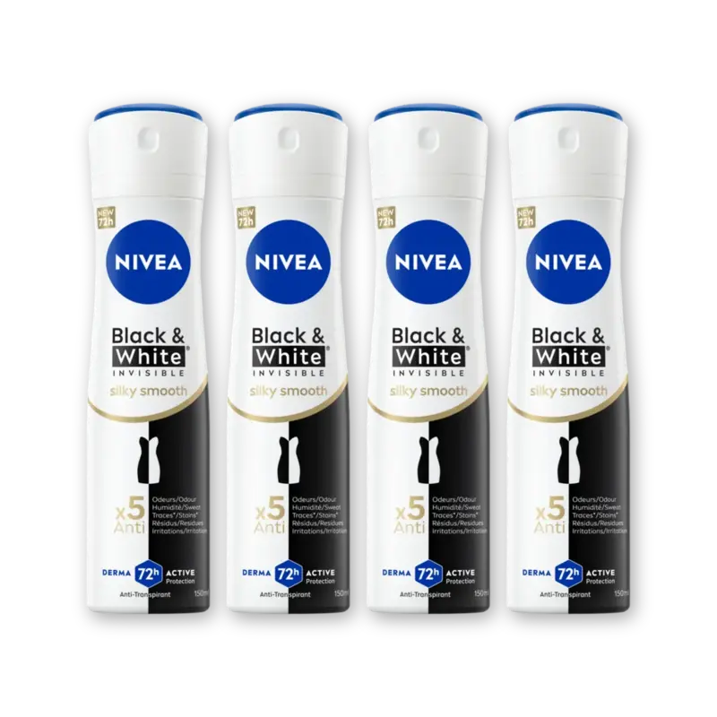 NIVEA Black & white silky smooth deo spray 4pk