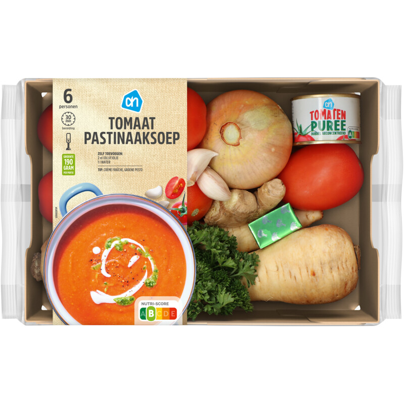 Een afbeelding van AH Tomaat pastinaaksoep verspakket