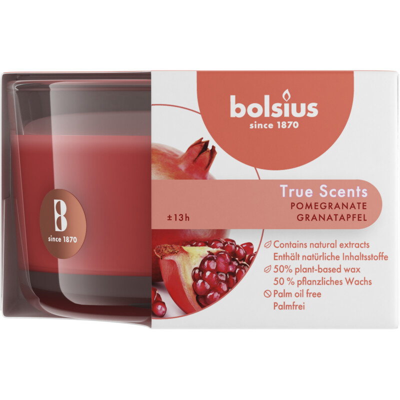 Een afbeelding van Bolsius True scents geurkaars klein granaatappel