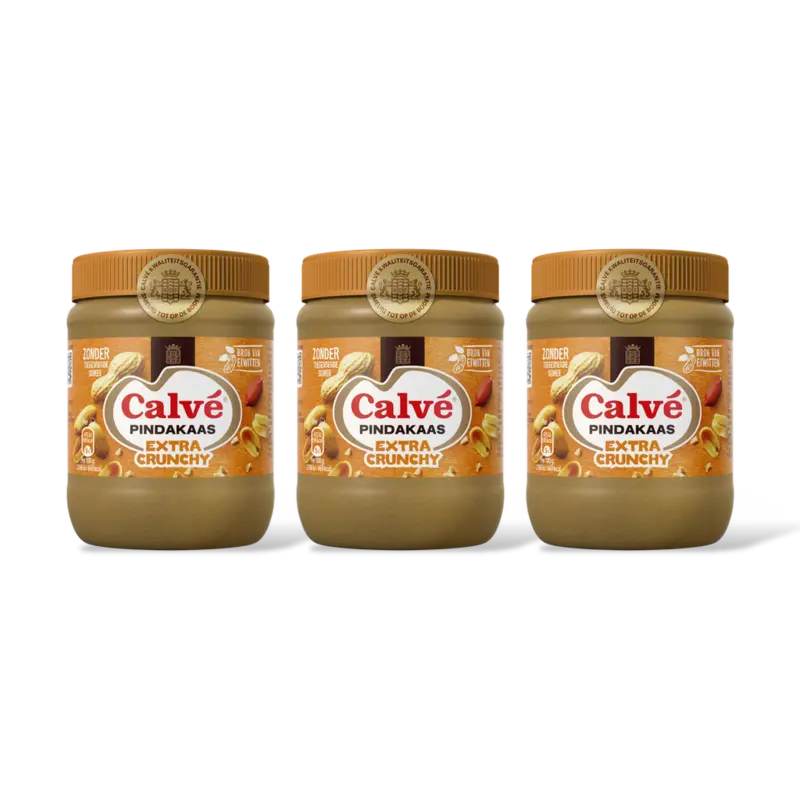 Calvé Extra crunchy pindakaas 3-pack