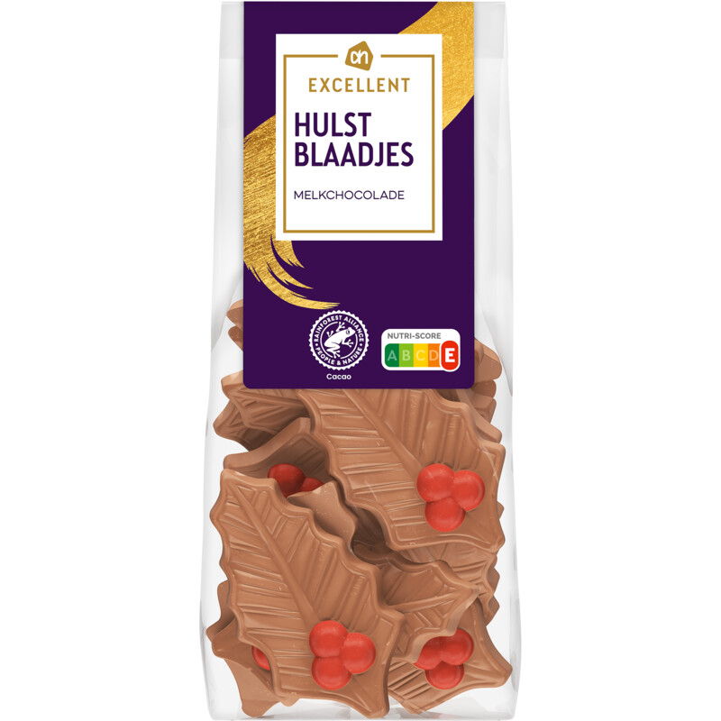 Een afbeelding van AH Excellent Hulstblaadjes melkchocolade