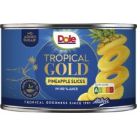 Een afbeelding van Dole Tropical gold ananasschijven op sap