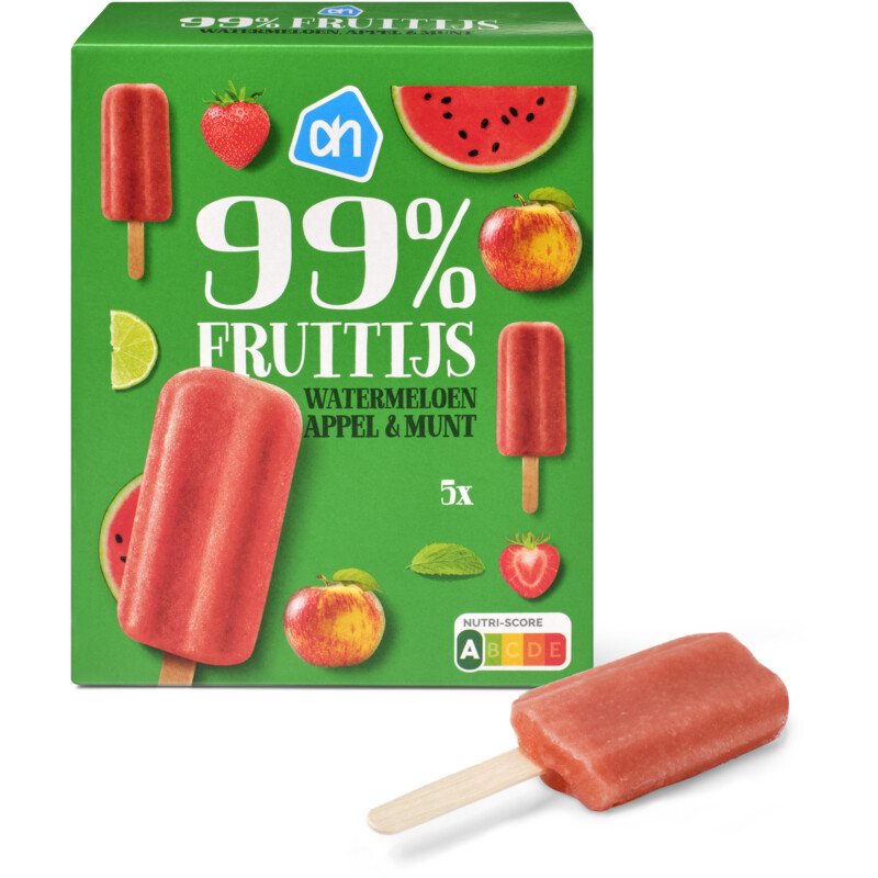 Een afbeelding van AH 99% fruitijs watermeloen appel munt