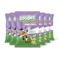 Goodies Snack dino puffs cheese/onion 3+ jr 6pk