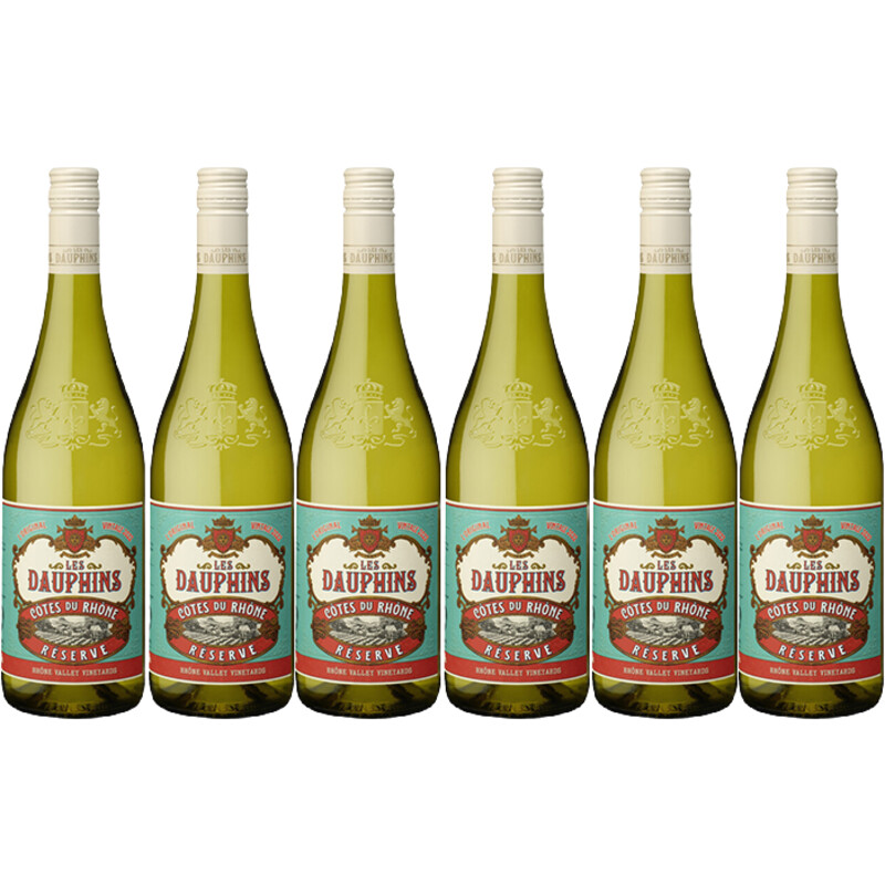 Een afbeelding van Les Dauphins Reserve côtes du rhône blanc 6 flessen