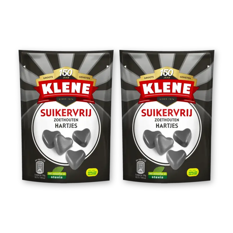 Klene Suikervrij zoethouten hartjes 2-pack