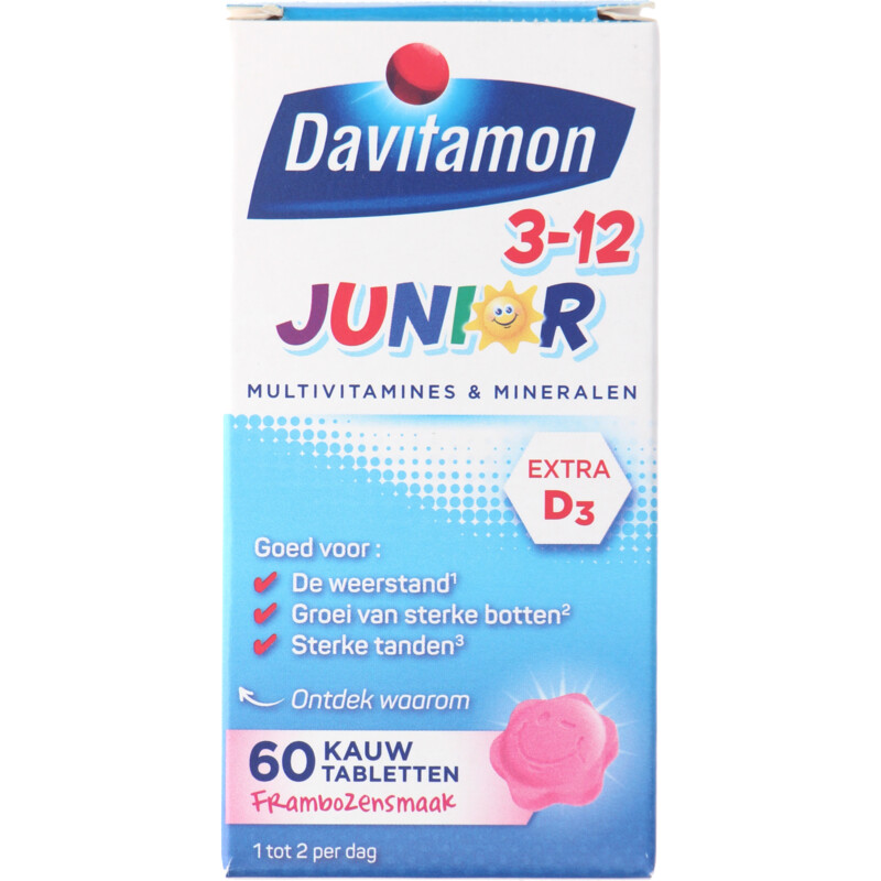 Een afbeelding van Davitamon Junior multivitamines framboos 3-12 jaar