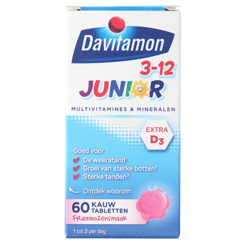 Junior kauwvitamines vitaminen framboos 3-12 jaar