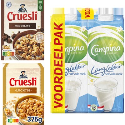 pdp-image-Quaker cruesli met Campina melk ontbijt pakket