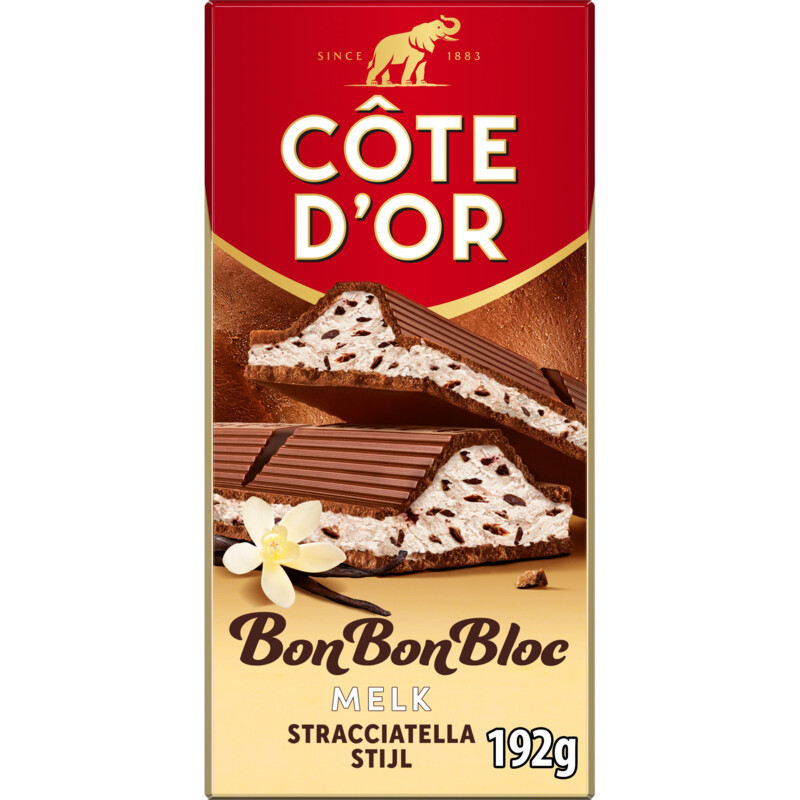 Een afbeelding van Côte d'Or BonBonBloc chocoladereep vanille cacao