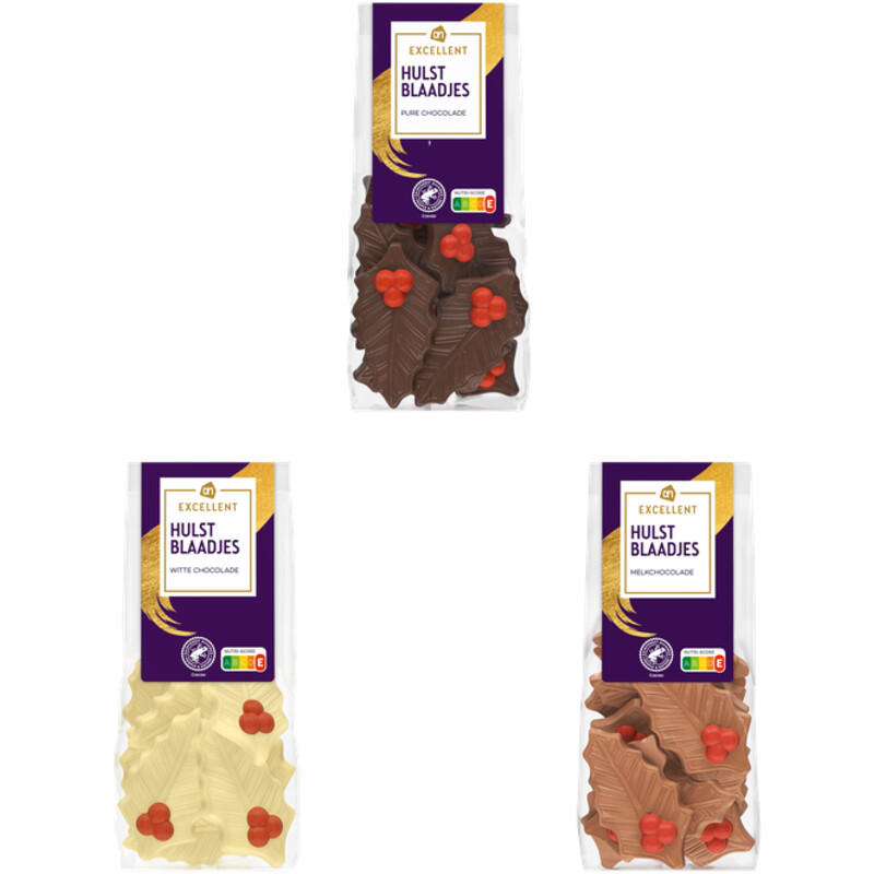 Een afbeelding van AH Excellent Chocolade hulstblaadjes pakket