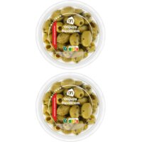 Een afbeelding van AH Groene olijven met basilicum 2-pack