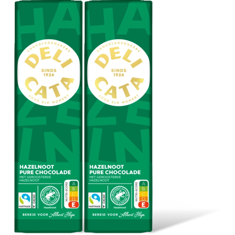 Delicata Reep pure chocolade hazelnoot 2-pack