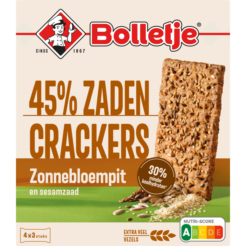 Een afbeelding van Bolletje 45% zaden crackers zonnebloempit