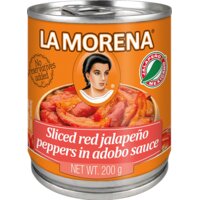 La Morena Sliced red jalapeno peppers adobo sauce