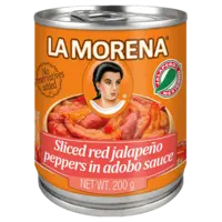 La Morena Sliced red jalapeno peppers adobo sauce