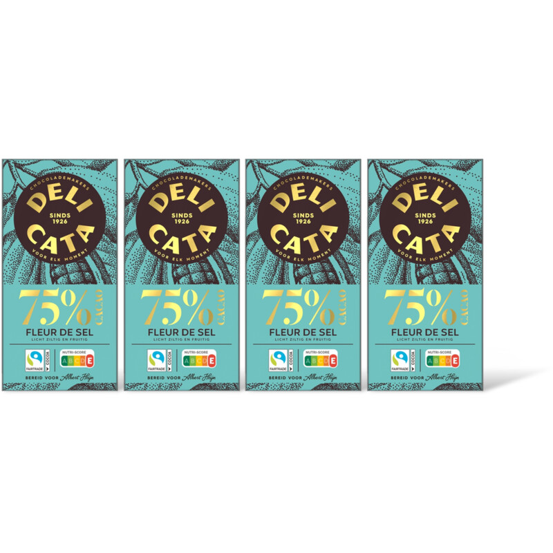 Delicata Reep puur fleur de sel 75% cacao 4-pack