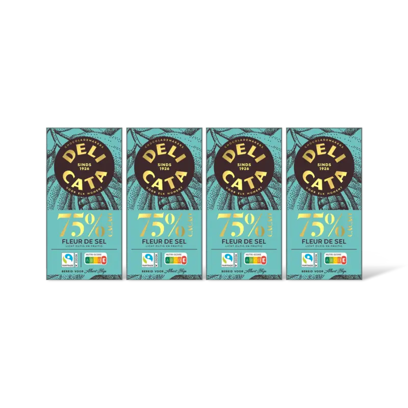 Delicata Reep puur fleur de sel 75% cacao 4-pack