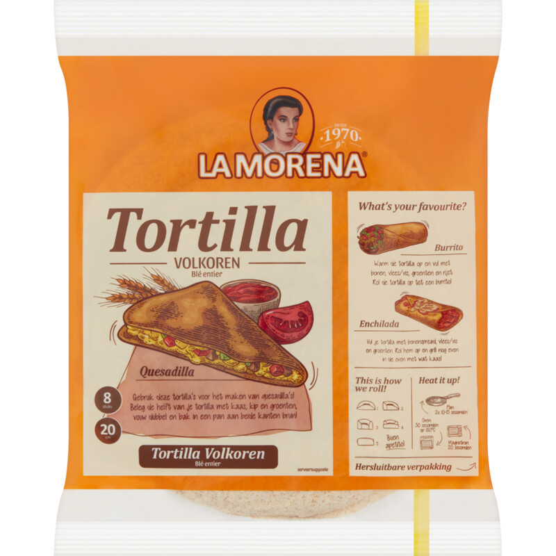 Een afbeelding van La Morena Volkoren tortilla's medium