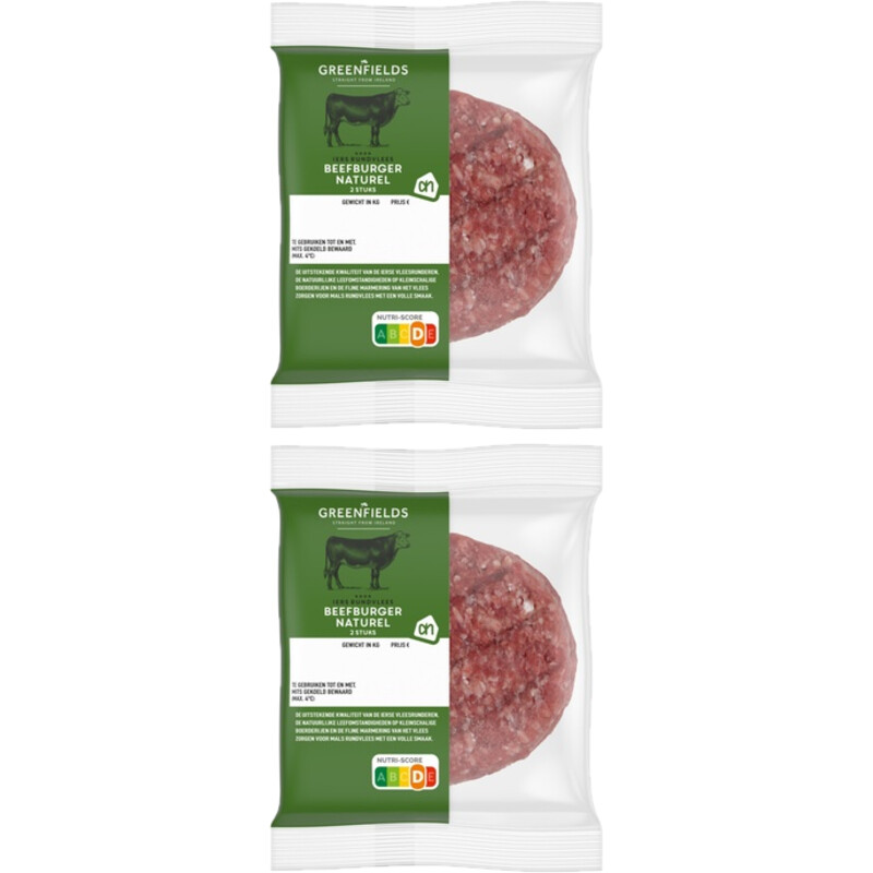 Een afbeelding van AH Greenfields Beefburger naturel 2 stuks 2-pack
