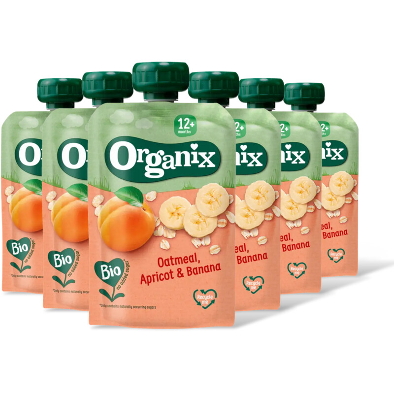 Organix Knijpfruit haver abrikoos banan 12m+ 6pk