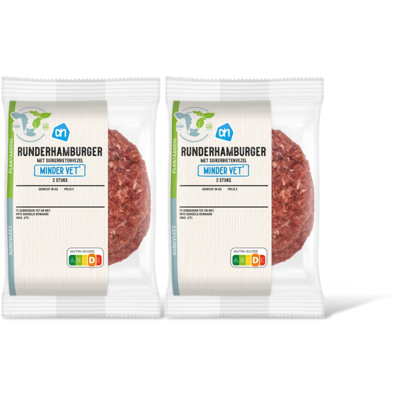 AH Runderhamburger minder vet 2 stuks 2-pck
