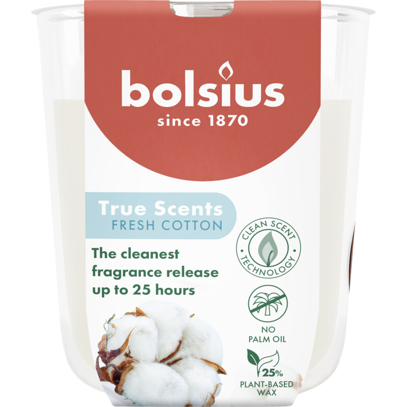 Een afbeelding van Bolsius True scents geurglas fresh cotton 8cm