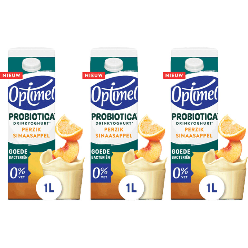Een afbeelding van Optimel Probiotica drinkyoghurt perzik 3 pack