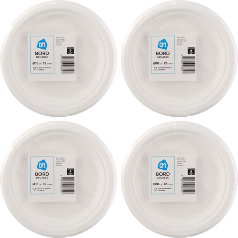 Een afbeelding van AH Bord rond wit bagasse 180mm 4-pack