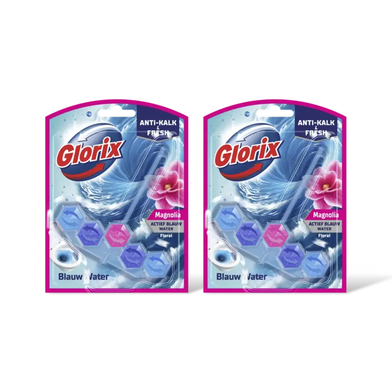 Glorix Pink magnolia blauw water wc-blok 2-pack