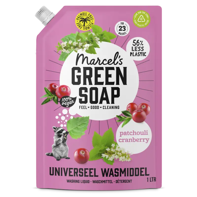 Marcel's Green Soap Wasmiddel patchouli cranberry navulling