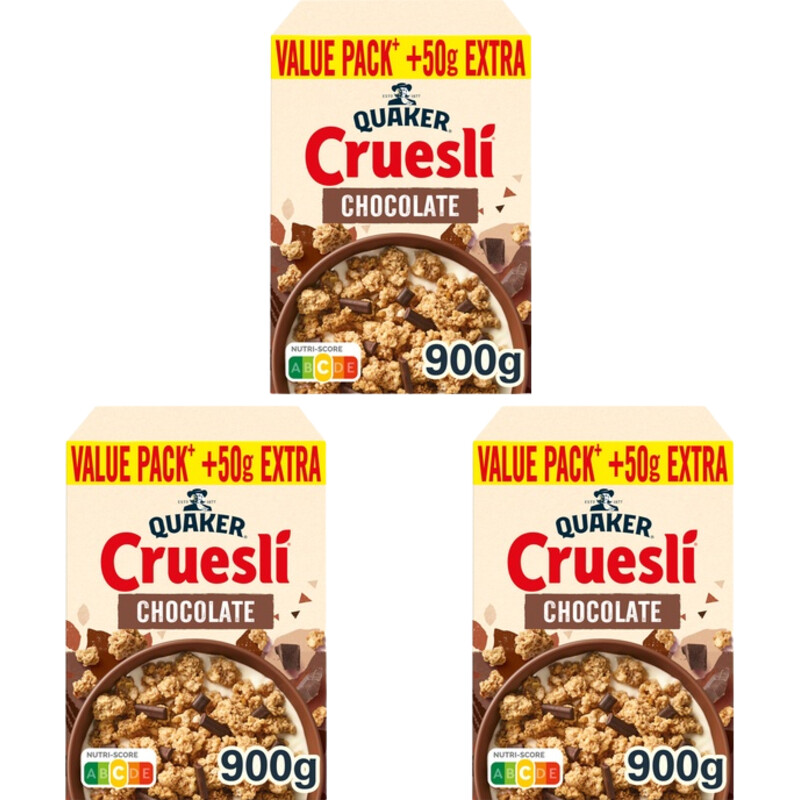 Een afbeelding van Quaker Cruesli chocolate value pack 3-pack