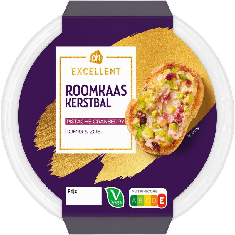 Een afbeelding van AH Excellent Roomkaas kerstbal pistache cranberry