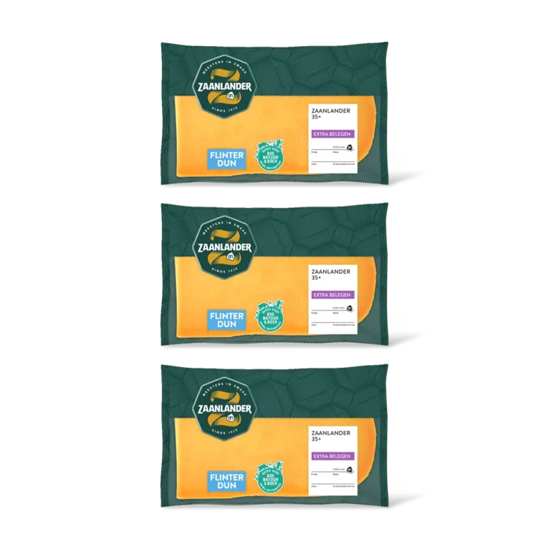 AH Zaanlander Extra belegen 35+ plakken flinterdun 3pk