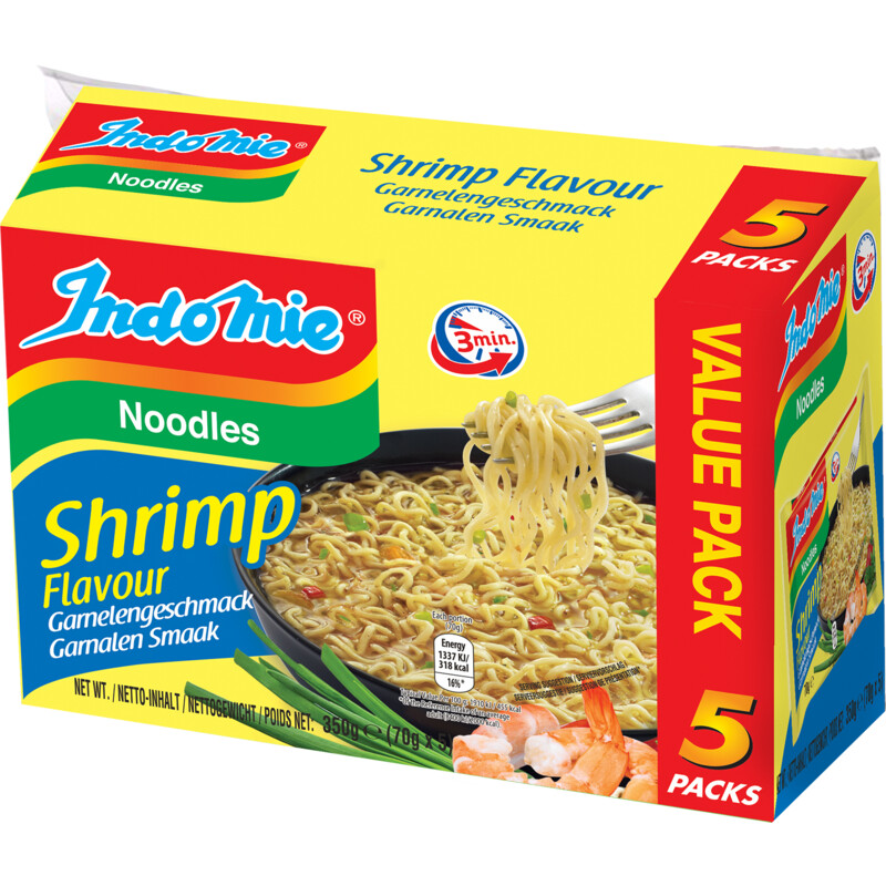 Een afbeelding van Indo mie Instant noodles shrimp flavour 5-pack