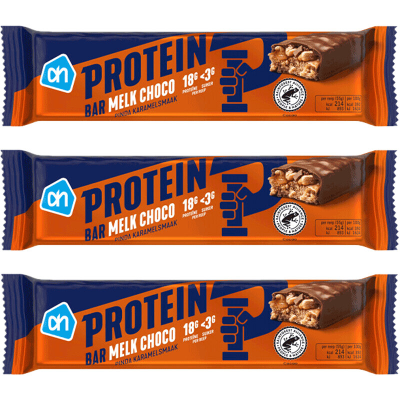 Een afbeelding van AH Protein melk choco pinda karamel 3-pack