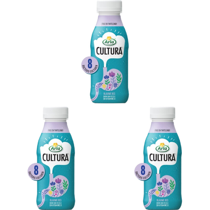 Een afbeelding van Arla Cultura blauwe bes zuiveldrink 3-pack