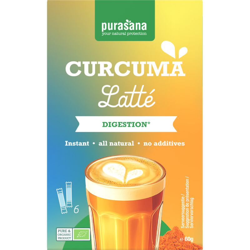 Een afbeelding van Purasana Curcuma latté oploskoffie