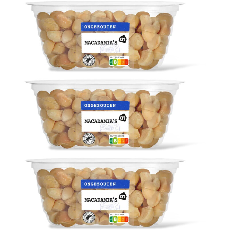 AH Ongezouten macadamia's geroosterd 3-pack