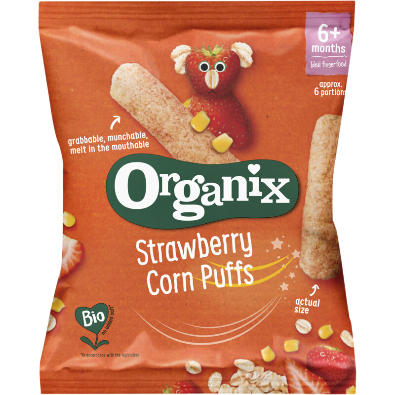 Een afbeelding van Organix Strawberry corn puffs 6m+