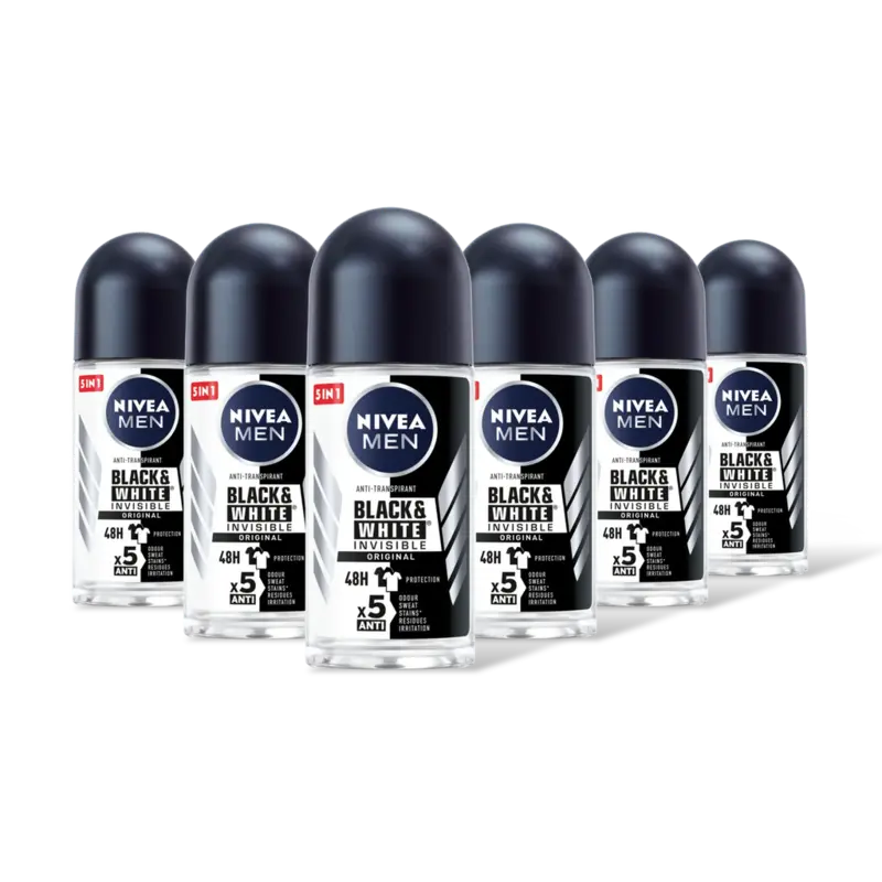 NIVEA Men black & white deodorant roller 6-pck