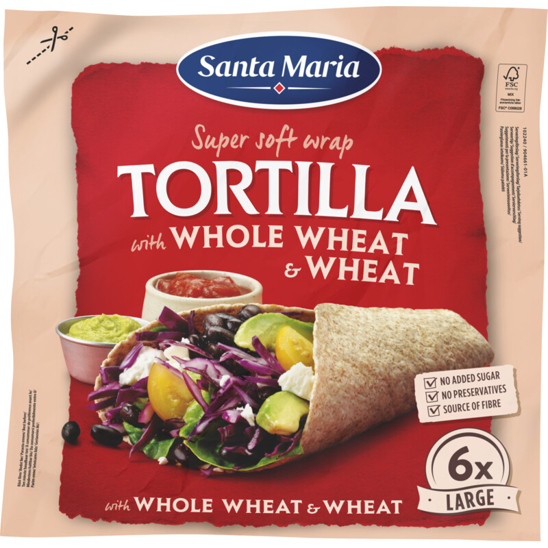 Een afbeelding van Santa Maria Tortilla wraps met volkorentarwe 6x larg