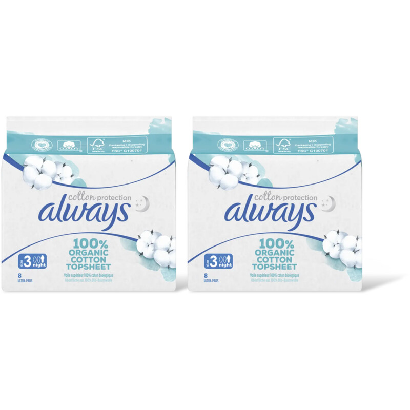 Always Organic cotton night maandverband 2-pack