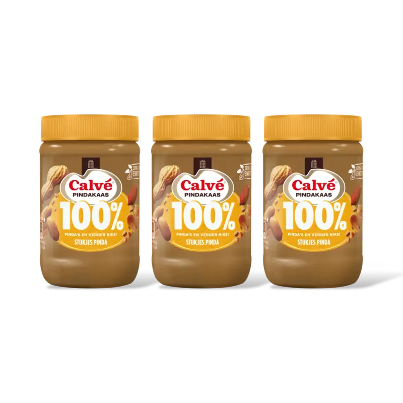 Calvé Pindakaas 100% pinda's grof 3-pack