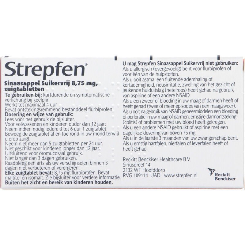 Een afbeelding van Strepfen Sinaasappel suikervrij zuigtabletten