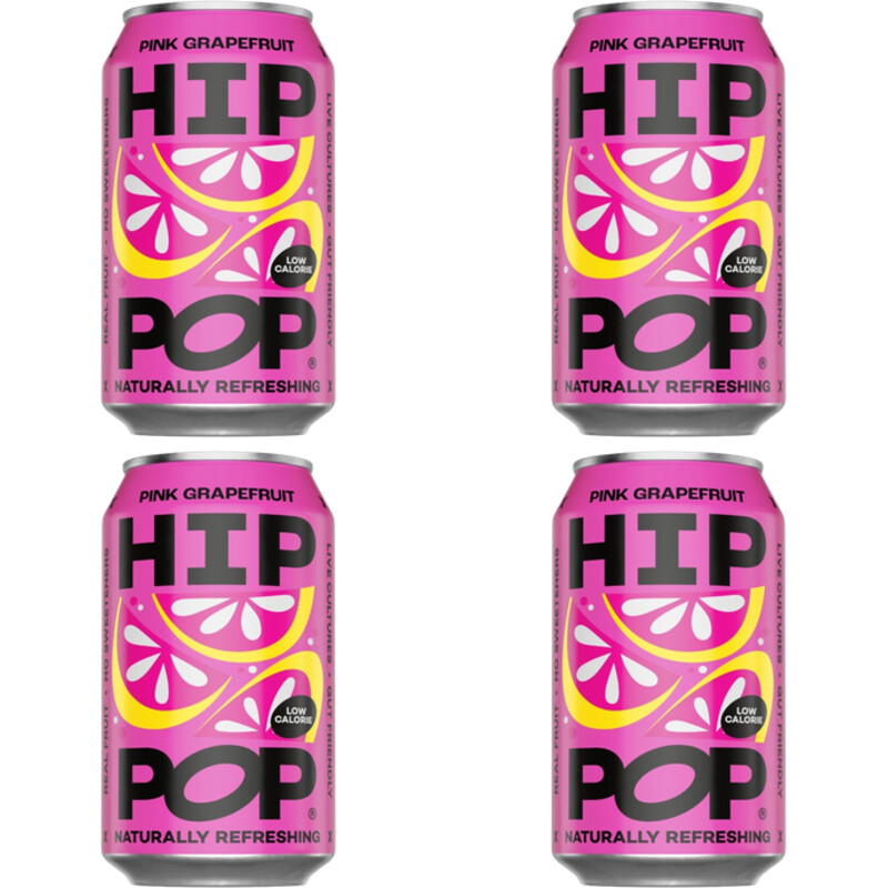Een afbeelding van Hip Pop Living soda pink grapefruit 4-pack