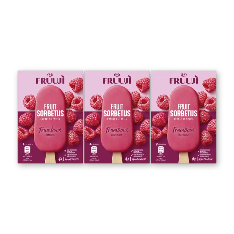Ola Fruuji sorbetijs framboos 3-pack