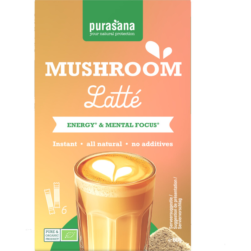 Een afbeelding van Purasana Mushroom latté oploskoffie